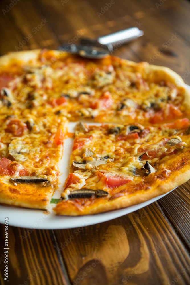Vegetarian pizza with mushrooms Vegetarian pizza with mushrooms
