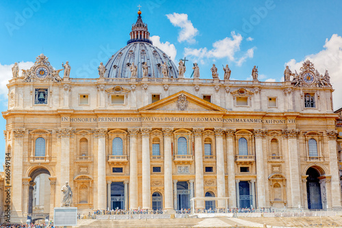 St. Peter s Square and St. Peter s Basilica  Vatican City in the day time  tourist around. Italy.