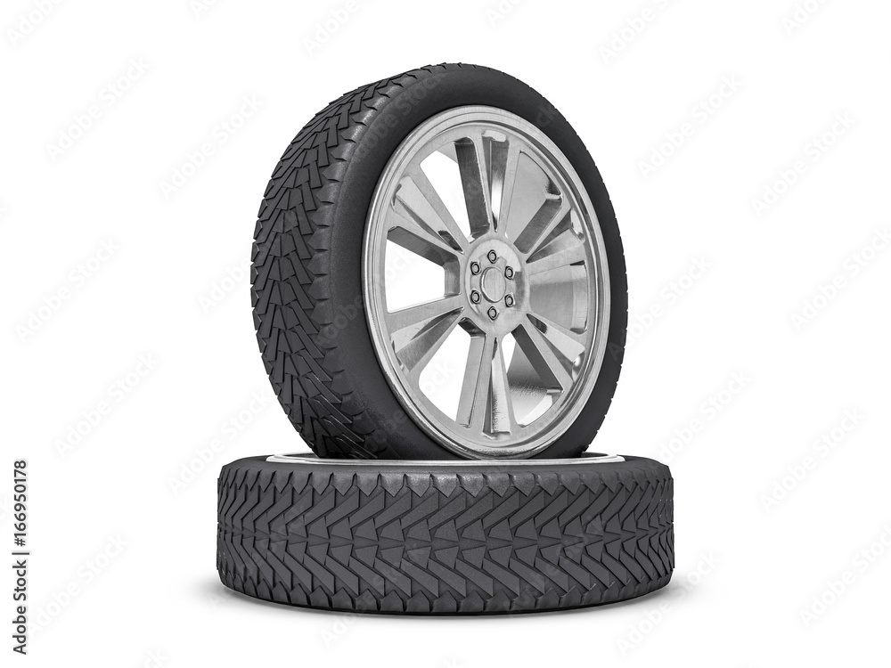 Obraz premium Winter set tires with hard protector. 3D rendering