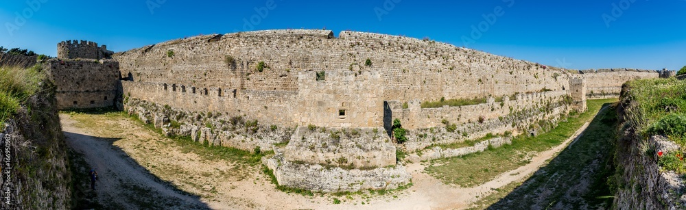Panoramic view of Rhodes old town walls, Greece