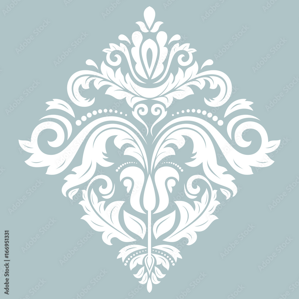 Elegant vector ornament in classic style. Abstract traditional pattern with oriental elements. Classic light blue and white vintage pattern