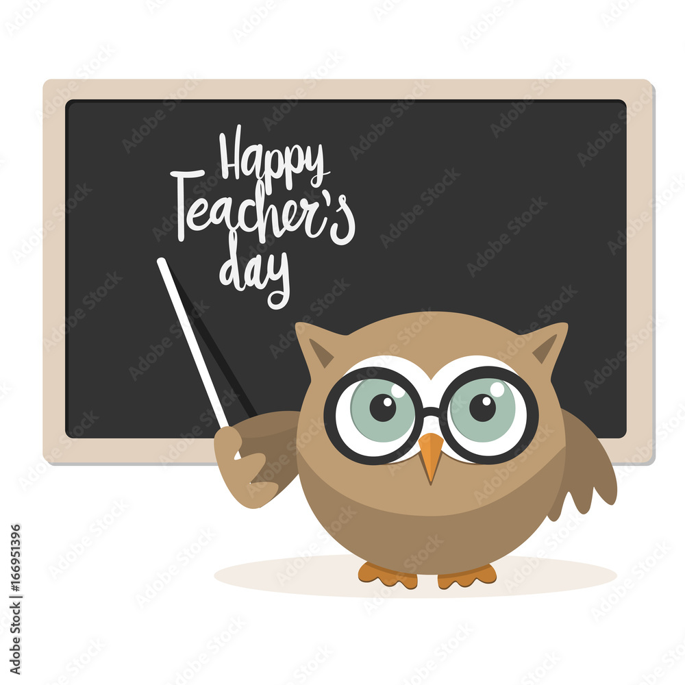 Happy teachers day with owl teacher on a white background