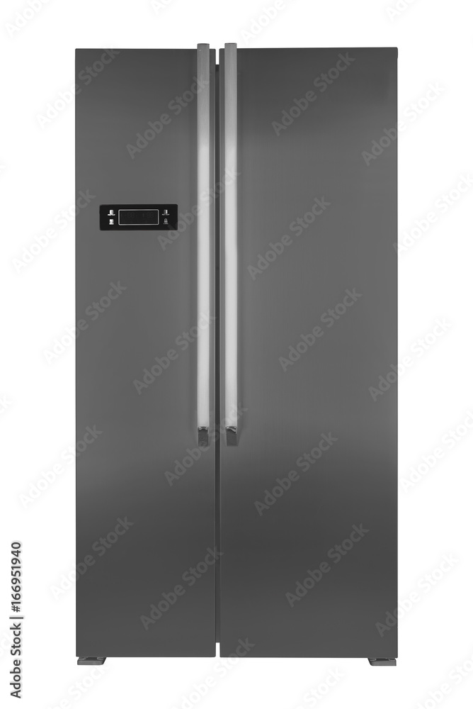 Metal refrigerator isolated on white background Metal refrigerator isolated on white background
