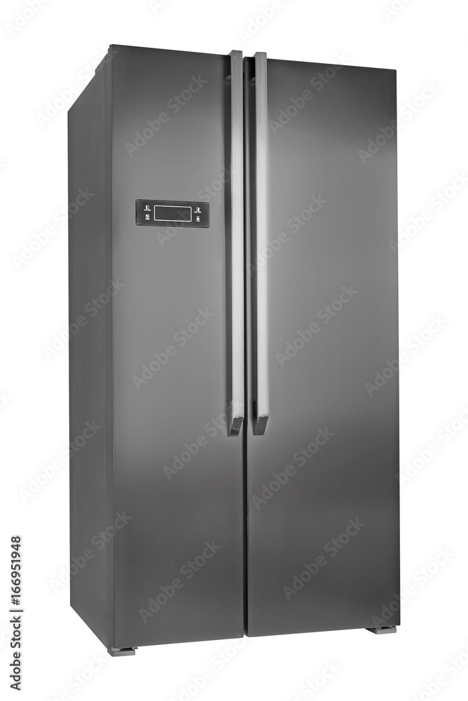 Metal refrigerator isolated on white background Metal refrigerator isolated on white background