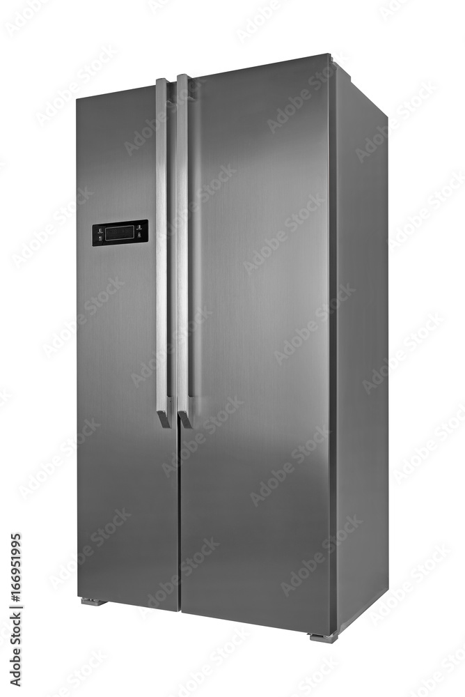 Metal refrigerator isolated on white background Metal refrigerator isolated on white background