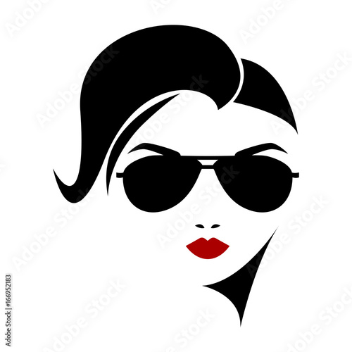 Vector illustration of a girl in glasses and with beautiful hair. Icon, logo, women's hairstyles