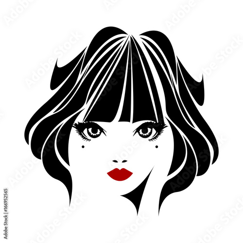Vector illustration of a girl with beautiful hair. Icon, logo, women's hairstyles