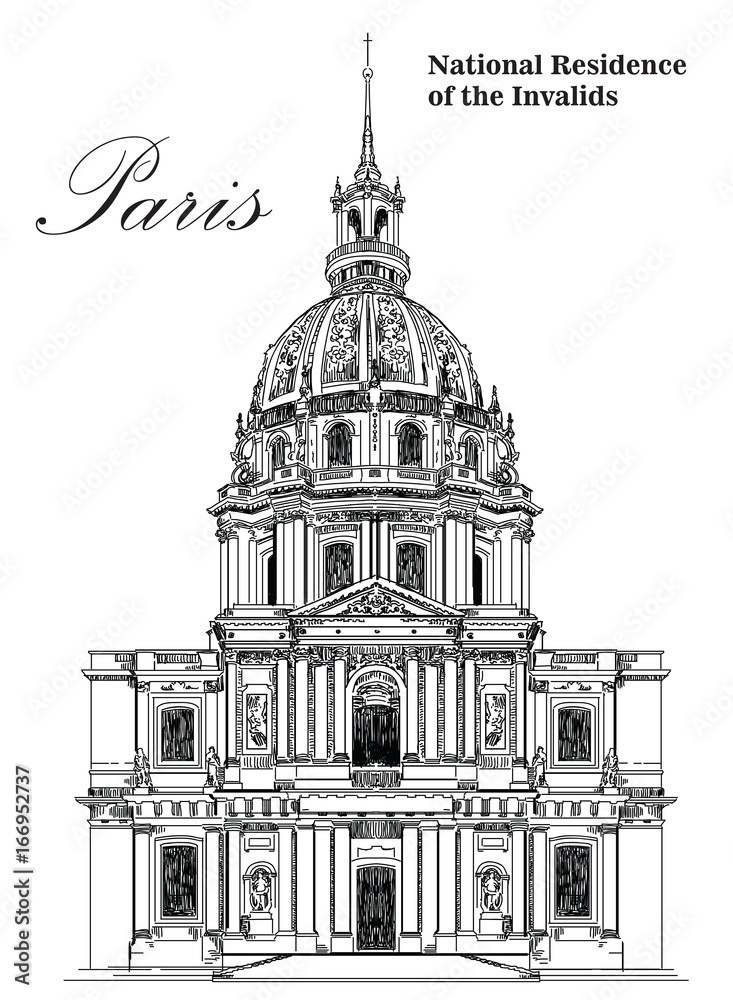 National Residence of the Invalids- vector hand drawing illustration