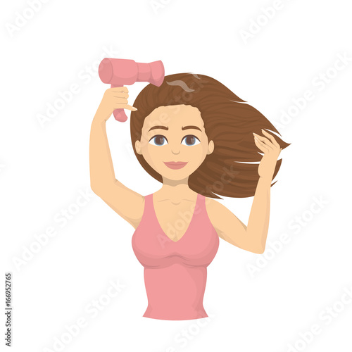 Woman drying hair.