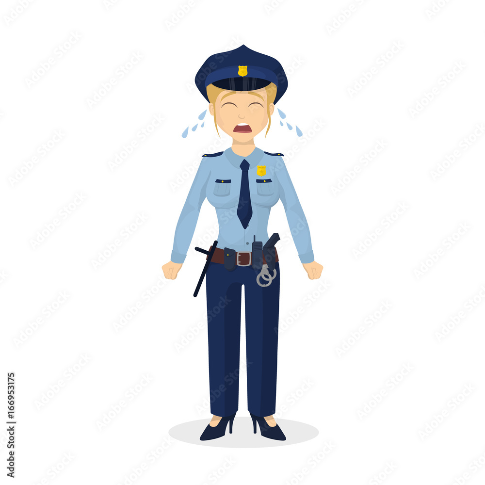 Isolated crying policewoman.