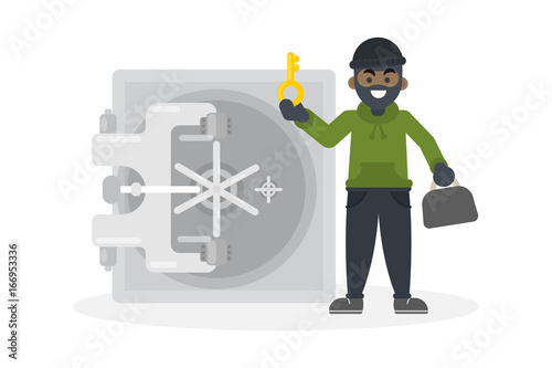 Thief robbing safe.
