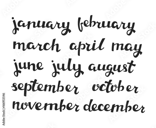 Hand-drawn Calendar Set. Set of Months of the Year. Vector Calligraphy. Handlettering Isolated on White.