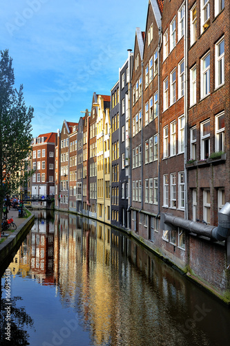Scenic view of a canal with the building reflection in the water, Amsterdam, Holland