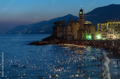 CAMOGLI, ITALY - AUGUST 6 2017 - Stella Maris traditional candles on the sea celebration