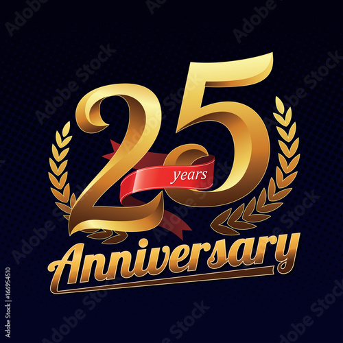 25 Years Anniversary Golden Logo Celebration with Red Ribbon