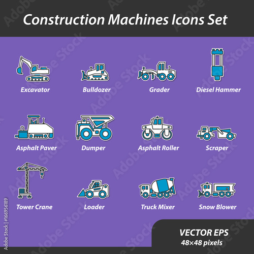 Construction machines set of flat icons