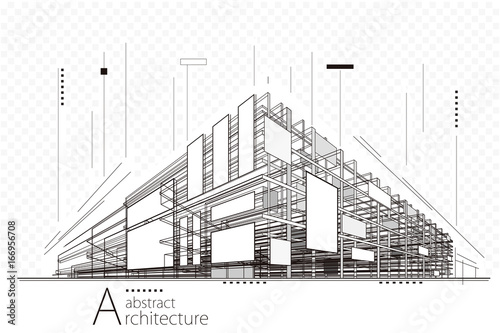 Abstract construction perspective architecture designing line art background. © yewkeo