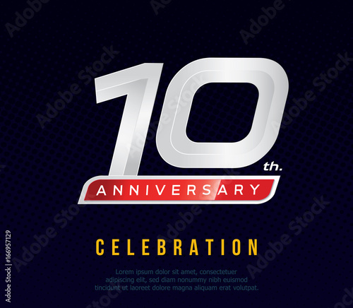 10 years anniversary invitation card, celebration template design, 10th. anniversary logo, dark blue background, vector illustration