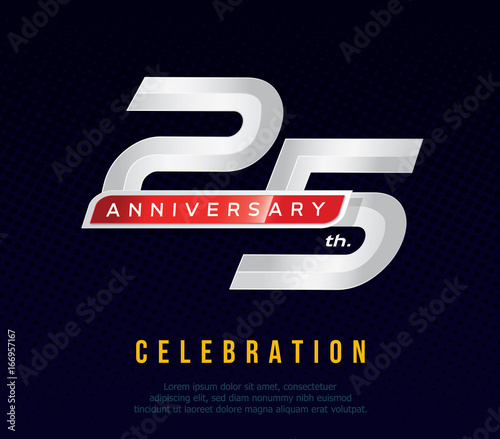 25 years anniversary invitation card, celebration template design, 25th. anniversary logo, dark blue background, vector illustration