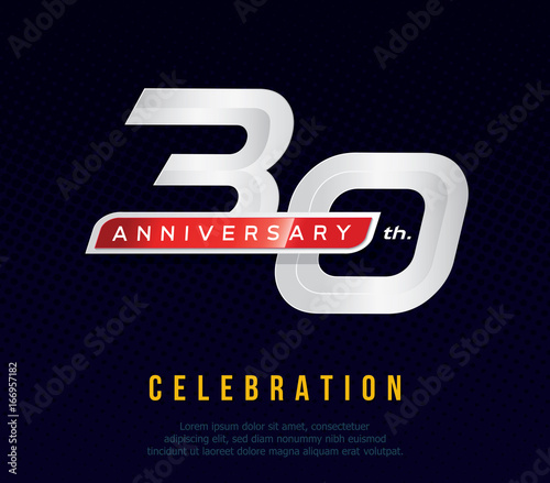30 years anniversary invitation card, celebration template design, 30th. anniversary logo, dark blue background, vector illustration