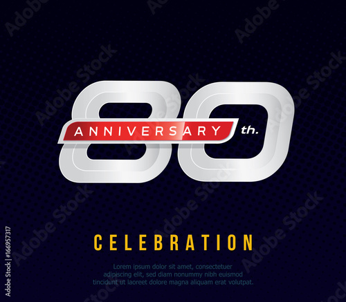 80 years anniversary invitation card, celebration template design, 80th. anniversary logo, dark blue background, vector illustratio