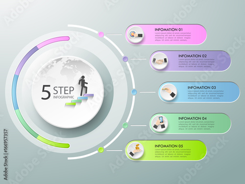 Design circle infographic template 5 options. can be used for workflow layout, diagram, number options, timeline, steps, demo infographic