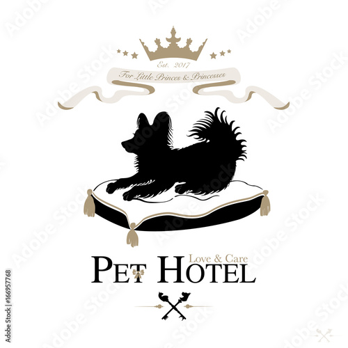 Logo for pet hotel. Royal hospitality and care for cats, dogs and other pets. Vector Illustration