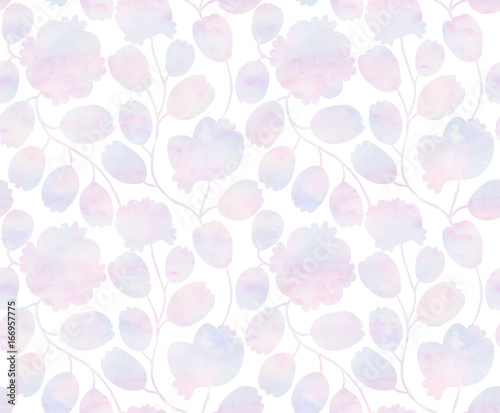 Hand drawn flower seamless pattern (tile). Colorful seamless pattern with tender light whimsical flowers. Watercolor lace pattern for textile. Isolated on a white background.