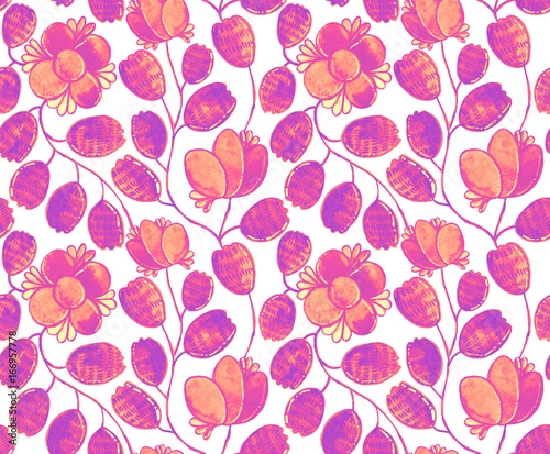 Wallpaper Mural Hand drawn watercolor seamless floral flower pattern(tiling) with whimsial anemones, leaves, camomilies. Colorful pink seamless network pattern background. Isolated subtle net on white. Torontodigital.ca