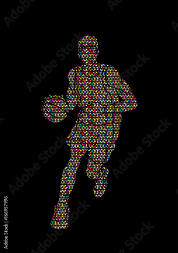 Basketball player running front view designed using mosaic pattern graphic vector