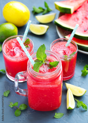 Healthy watermelon drink and fresh watermelon