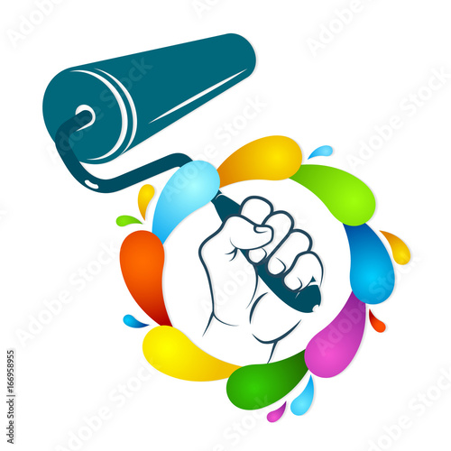 Roller in hand and paint
