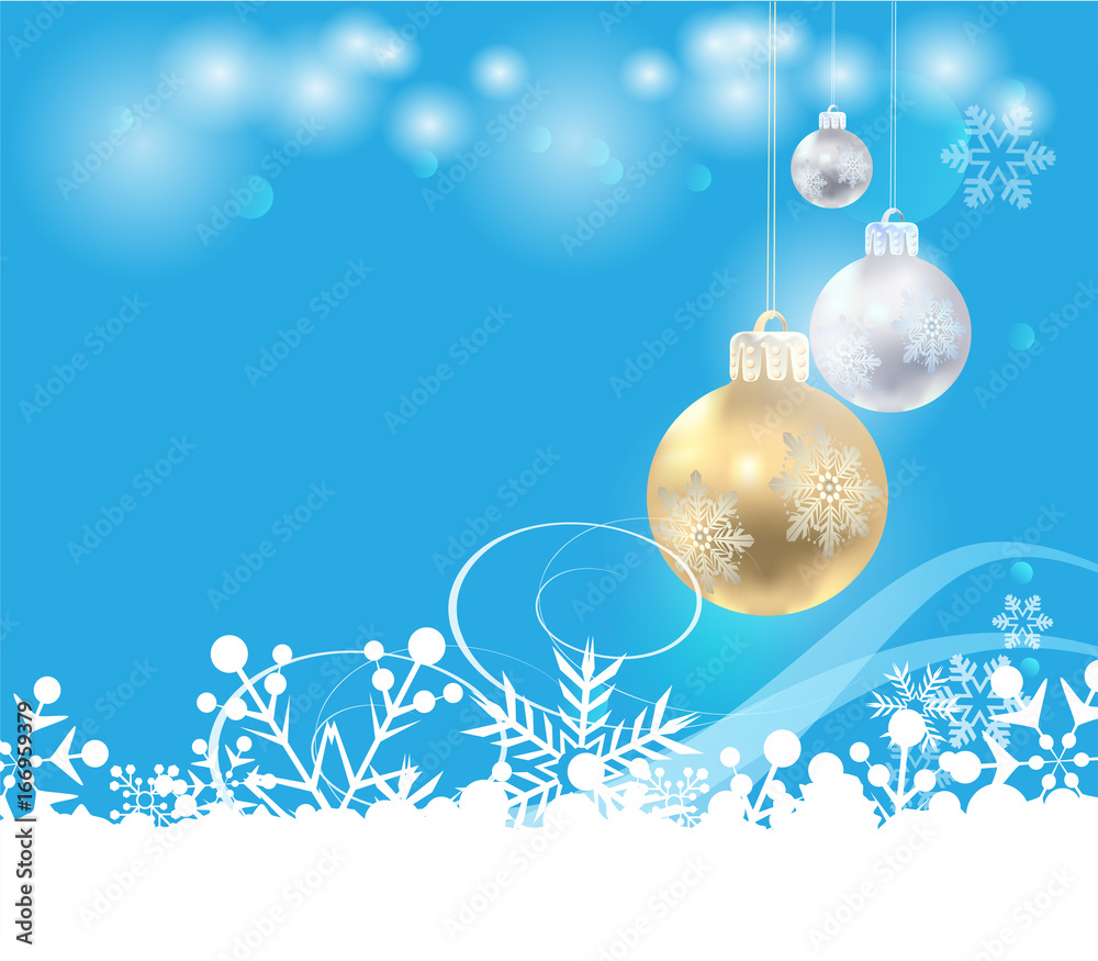 Christmas background with Christmas balls, blue color, vector