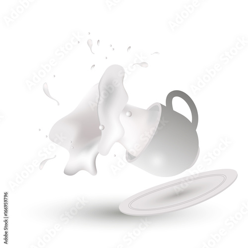 Spilled milk and yogurt from the cup.  Vector. photo