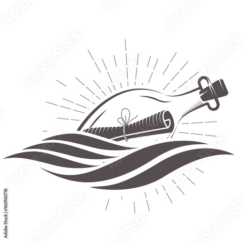SOS message in a bottle floating on waves