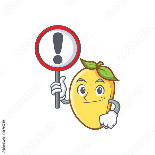mango character cartoon mascot with sign