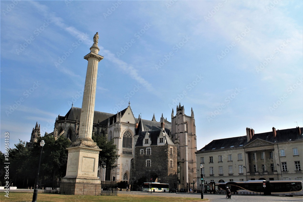 Saint Pierre and Saint Paul cathedral of Nantes and marechal Foch square, Loire Atlantique, Pays de la Loire region, France
