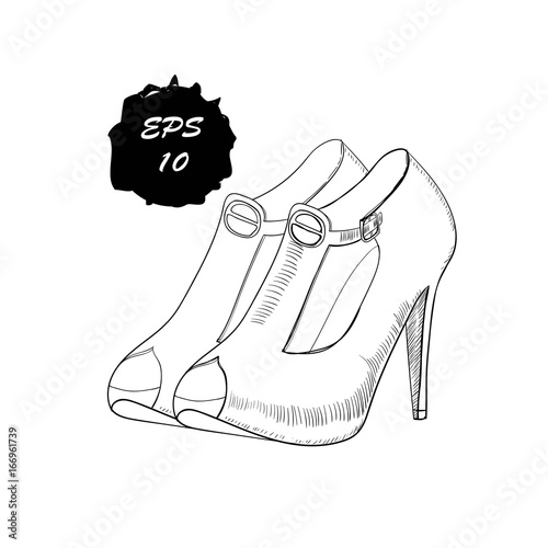 illustration of hand drawn graphic women Footwear, shoes. Doodle, drawing Design isolated object. photo