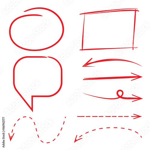 red hand drawn marker elements, arrows