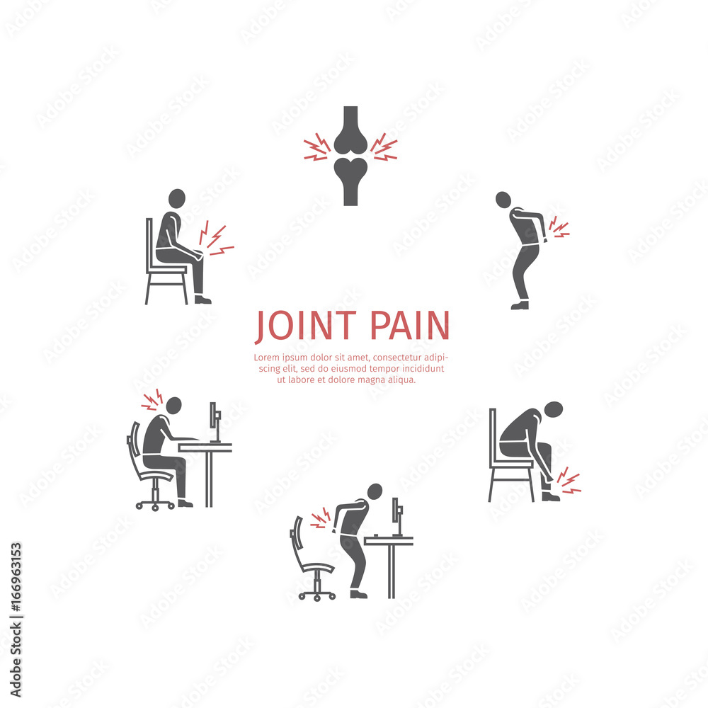 Joint pain. Flat icons set. Vector