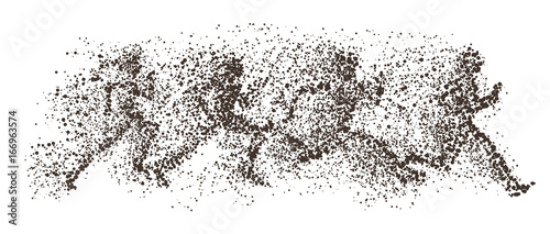 Running people particle divergent silhouette.