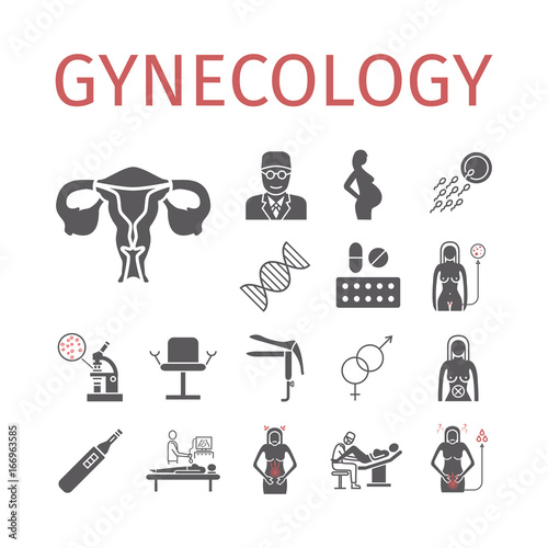 Gynecology. Flat icons set. Vector signs for web graphics.