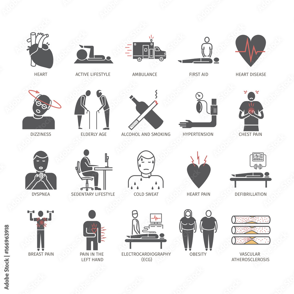 Myocardial infarction icon. Symptoms, Treatment. Stock Vector | Adobe Stock