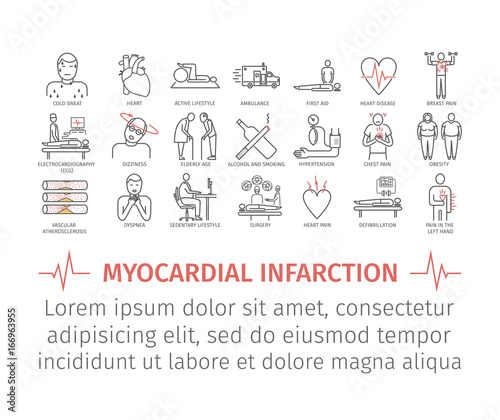 Myocardial infarction line icon. Symptoms, Treatment.