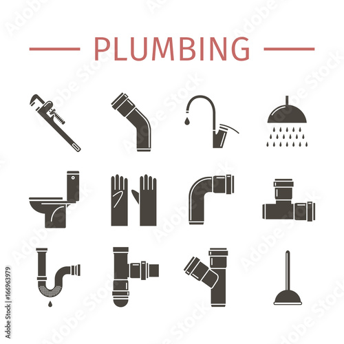 Plumbing, water pipes icon set.
