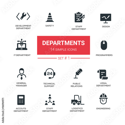 Office departments - line design icons and pictograms set