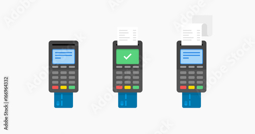 Payment by credit card using POS terminal, approved payment. Flat illustration.