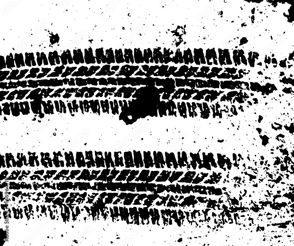 Pattern wet car wheels on the asphalt. Tire track and ink blots Road theme.  Vector illustration. Urban design. Black and white grunge texture Stock  Vector | Adobe Stock