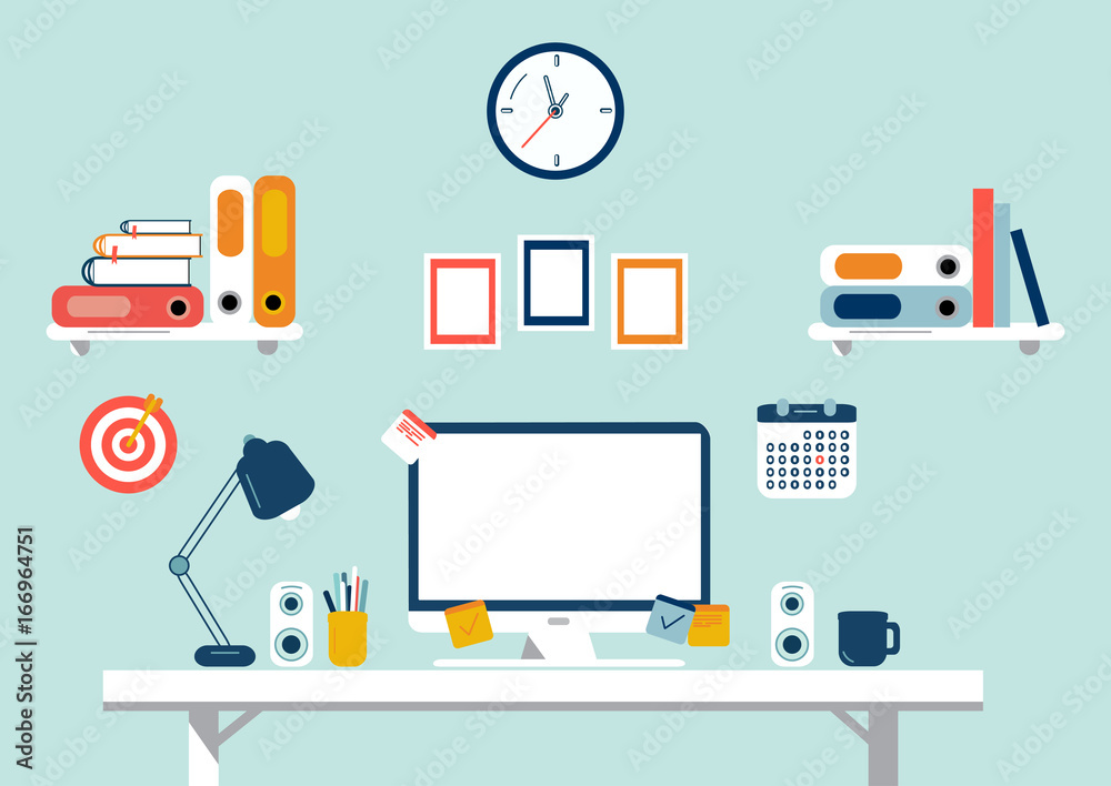 Set of flat design elements, illustration of workspace. Vector Set of flat design elements, illustration of workspace. Vector