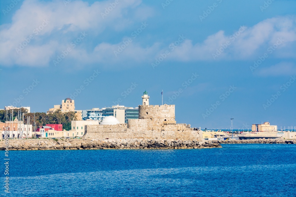 Rhodes old town, view from the sea, Rhodes island, Greece
